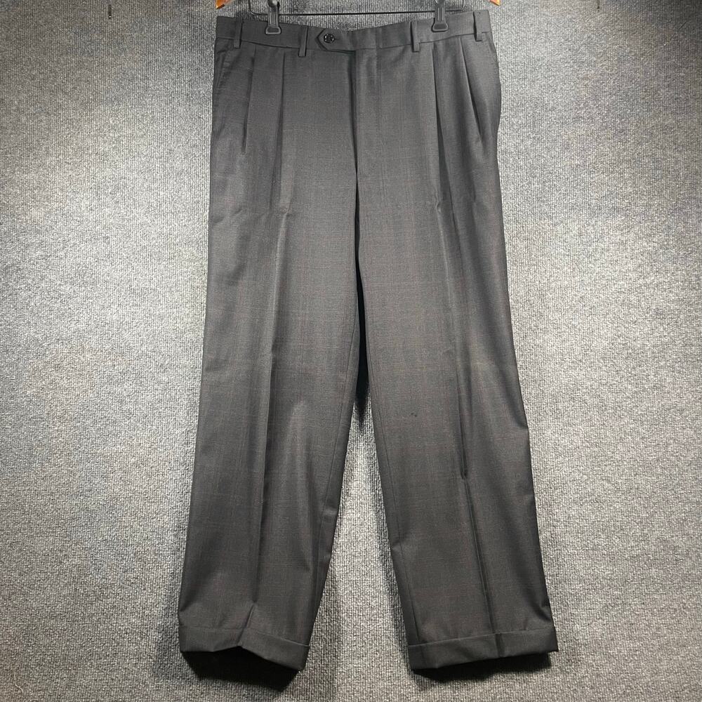 Canali Wool Dress Pants Men's 57R (35X27) Gray Window Pane Italian Made READ